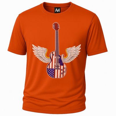 Retro Vintage Rock And Roll Guitar Wings Music Band 4th July Gift Cooling Performance Crew T-Shirt