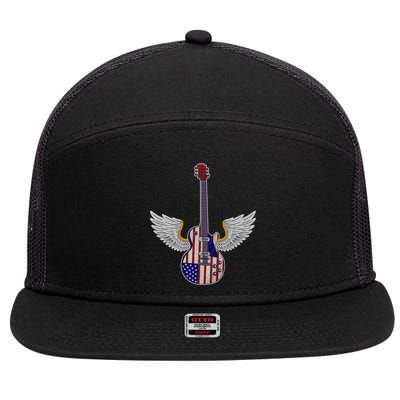 Retro Vintage Rock And Roll Guitar Wings Music Band 4th July Gift 7 Panel Mesh Trucker Snapback Hat