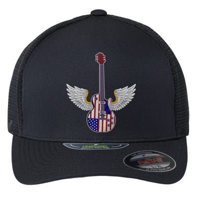 Retro Vintage Rock And Roll Guitar Wings Music Band 4th July Gift Flexfit Unipanel Trucker Cap