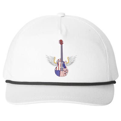 Retro Vintage Rock And Roll Guitar Wings Music Band 4th July Gift Snapback Five-Panel Rope Hat