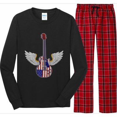 Retro Vintage Rock And Roll Guitar Wings Music Band 4th July Gift Long Sleeve Pajama Set