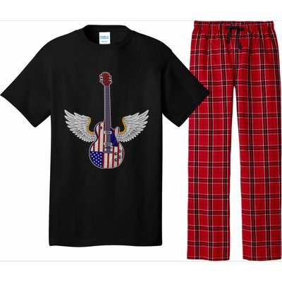 Retro Vintage Rock And Roll Guitar Wings Music Band 4th July Gift Pajama Set