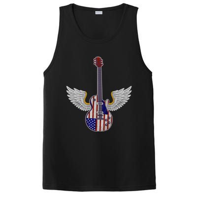 Retro Vintage Rock And Roll Guitar Wings Music Band 4th July Gift PosiCharge Competitor Tank