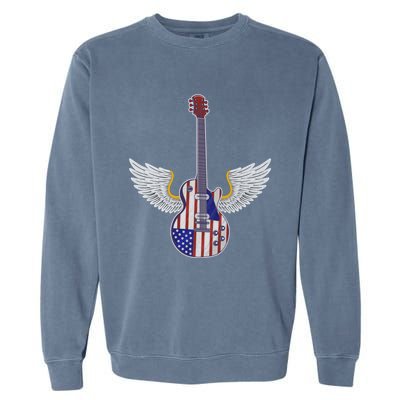 Retro Vintage Rock And Roll Guitar Wings Music Band 4th July Gift Garment-Dyed Sweatshirt