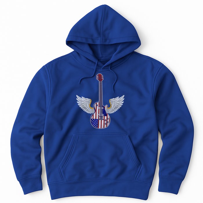 Retro Vintage Rock And Roll Guitar Wings Music Band 4th July Gift Hoodie