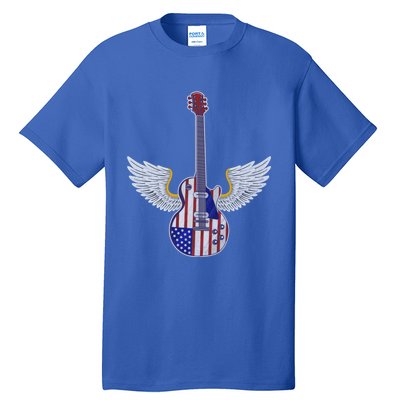 Retro Vintage Rock And Roll Guitar Wings Music Band 4th July Gift Tall T-Shirt