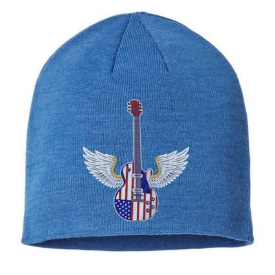 Retro Vintage Rock And Roll Guitar Wings Music Band 4th July Gift Sustainable Beanie