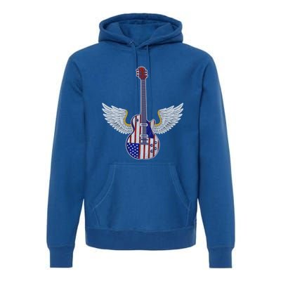 Retro Vintage Rock And Roll Guitar Wings Music Band 4th July Gift Premium Hoodie