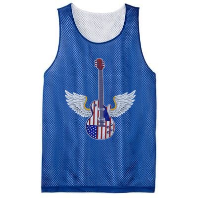 Retro Vintage Rock And Roll Guitar Wings Music Band 4th July Gift Mesh Reversible Basketball Jersey Tank