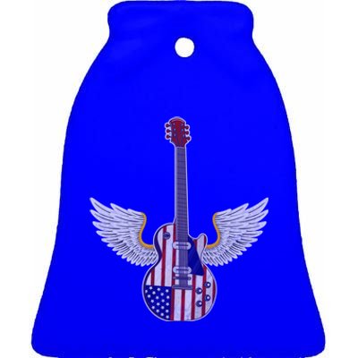 Retro Vintage Rock And Roll Guitar Wings Music Band 4th July Gift Ceramic Bell Ornament