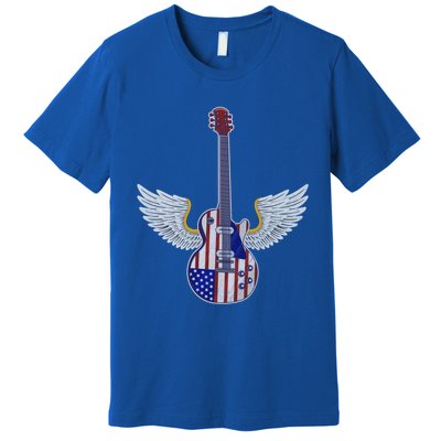 Retro Vintage Rock And Roll Guitar Wings Music Band 4th July Gift Premium T-Shirt