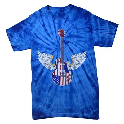 Retro Vintage Rock And Roll Guitar Wings Music Band 4th July Gift Tie-Dye T-Shirt