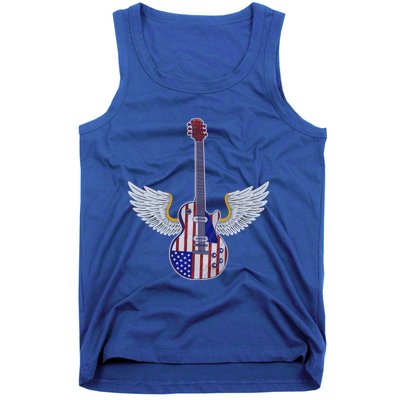 Retro Vintage Rock And Roll Guitar Wings Music Band 4th July Gift Tank Top