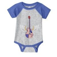 Retro Vintage Rock And Roll Guitar Wings Music Band 4th July Gift Infant Baby Jersey Bodysuit