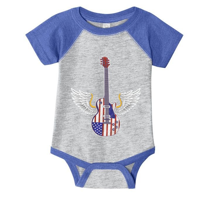 Retro Vintage Rock And Roll Guitar Wings Music Band 4th July Gift Infant Baby Jersey Bodysuit