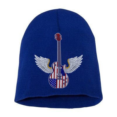 Retro Vintage Rock And Roll Guitar Wings Music Band 4th July Gift Short Acrylic Beanie