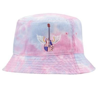 Retro Vintage Rock And Roll Guitar Wings Music Band 4th July Gift Tie-Dyed Bucket Hat