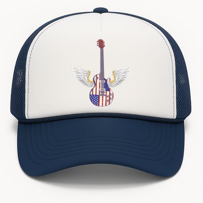 Retro Vintage Rock And Roll Guitar Wings Music Band 4th July Gift Trucker Hat