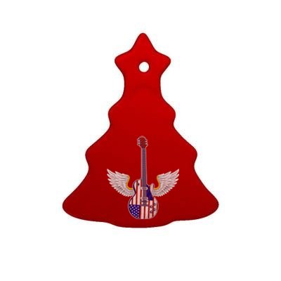 Retro Vintage Rock And Roll Guitar Wings Music Band 4th July Gift Ceramic Tree Ornament