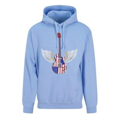 Retro Vintage Rock And Roll Guitar Wings Music Band 4th July Gift Unisex Surf Hoodie