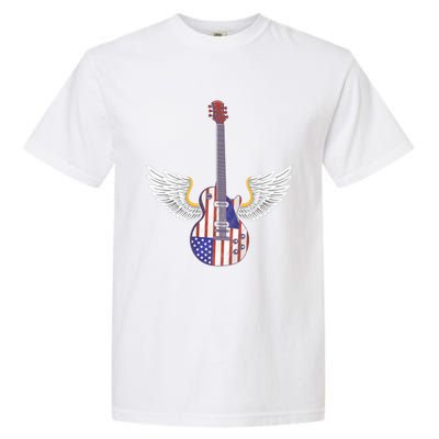 Retro Vintage Rock And Roll Guitar Wings Music Band 4th July Gift Garment-Dyed Heavyweight T-Shirt