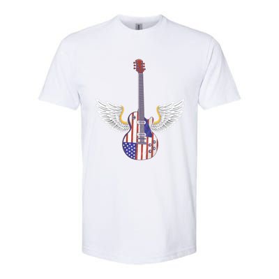 Retro Vintage Rock And Roll Guitar Wings Music Band 4th July Gift Softstyle® CVC T-Shirt