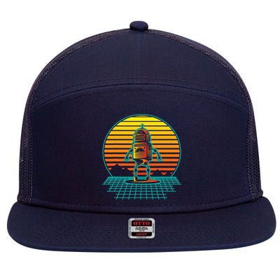 Retro Vintage Robot Robots Robotics Engineer Engineering 7 Panel Mesh Trucker Snapback Hat