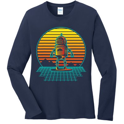 Retro Vintage Robot Robots Robotics Engineer Engineering Ladies Long Sleeve Shirt
