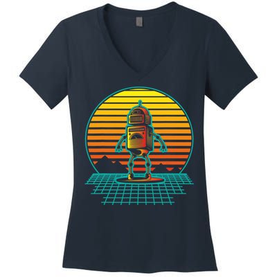 Retro Vintage Robot Robots Robotics Engineer Engineering Women's V-Neck T-Shirt