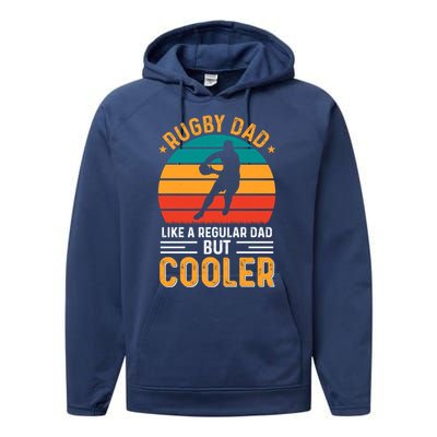 Retro Vintage Rugby Dad Like A Regular Dad But Cooler Fathers Day Performance Fleece Hoodie