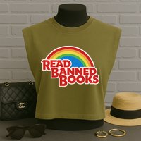 Retro Vintage Read Banned Books Garment-Dyed Women's Muscle Tee