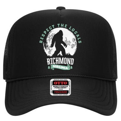 Richmond Virginia Respect The Locals Bigfoot Sasquatch Moon High Crown Mesh Back Trucker Hat