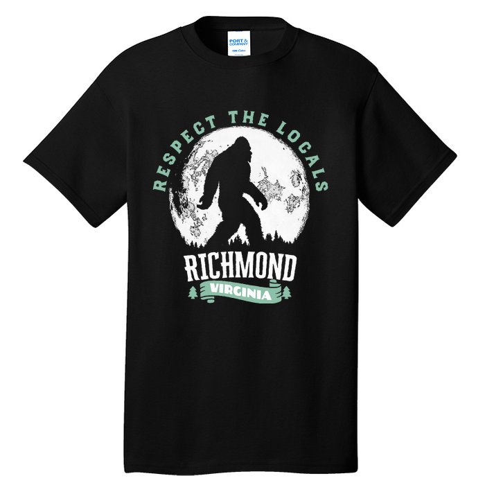 Richmond Virginia Respect The Locals Bigfoot Sasquatch Moon Tall T-Shirt