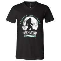 Richmond Virginia Respect The Locals Bigfoot Sasquatch Moon V-Neck T-Shirt