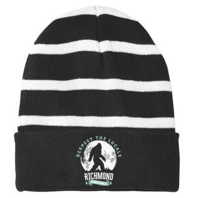 Richmond Virginia Respect The Locals Bigfoot Sasquatch Moon Striped Beanie with Solid Band