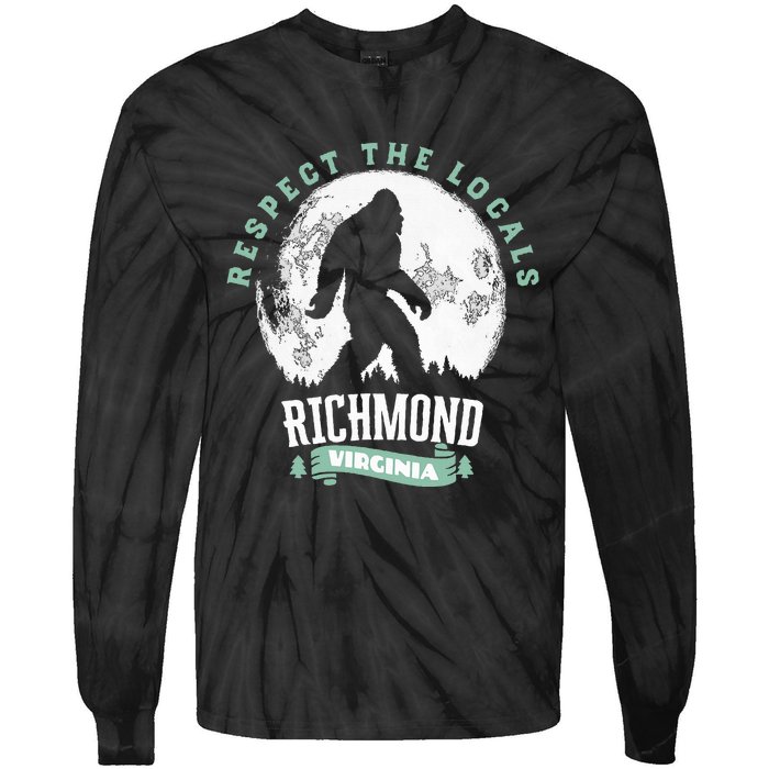 Richmond Virginia Respect The Locals Bigfoot Sasquatch Moon Tie-Dye Long Sleeve Shirt