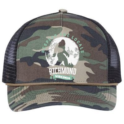 Richmond Virginia Respect The Locals Bigfoot Sasquatch Moon Retro Rope Trucker Hat Cap