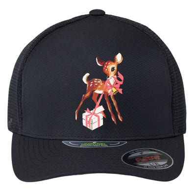Retro Vintage Reindeer Pink Christmas Baby Deer Cottagecore Flexfit Unipanel Trucker Cap
