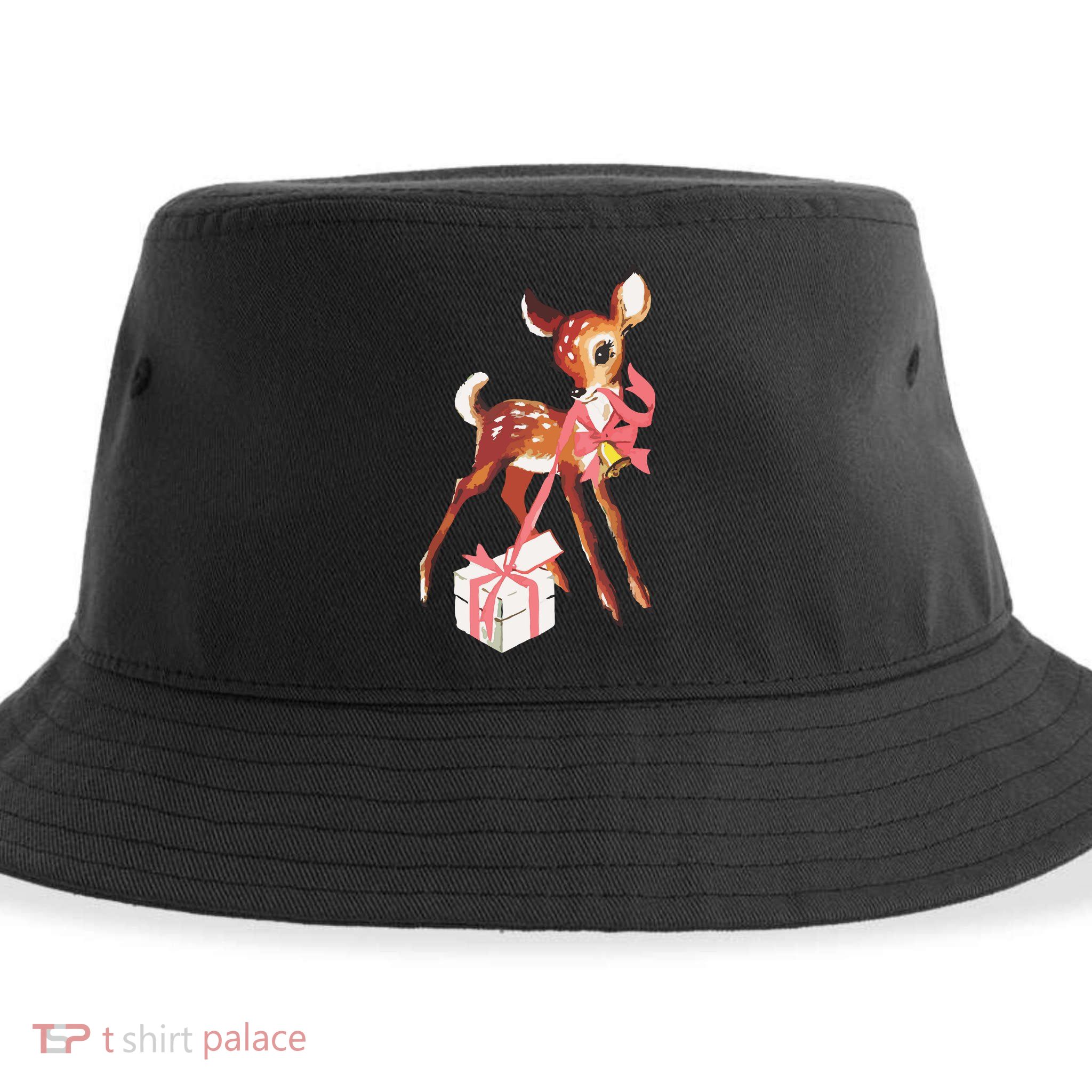 Retro Vintage Reindeer Pink Christmas Baby Deer Cottagecore Sustainable Bucket Hat