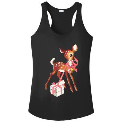 Retro Vintage Reindeer Pink Christmas Baby Deer Cottagecore Ladies PosiCharge Competitor Racerback Tank