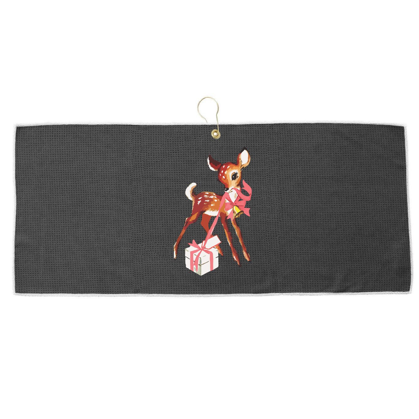 Retro Vintage Reindeer Pink Christmas Baby Deer Cottagecore Large Microfiber Waffle Golf Towel