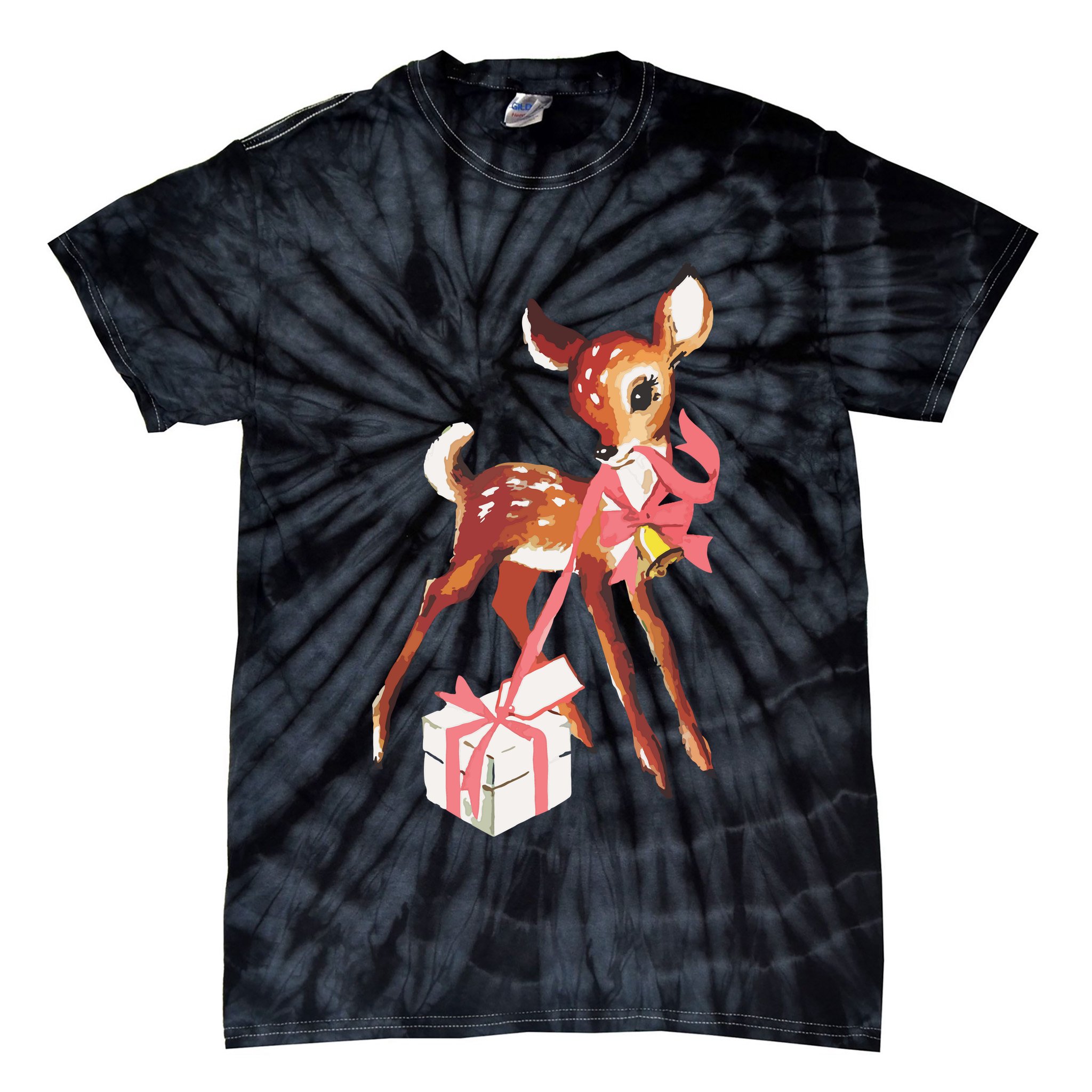 Retro Vintage Reindeer Pink Christmas Baby Deer Cottagecore Tie-Dye T-Shirt