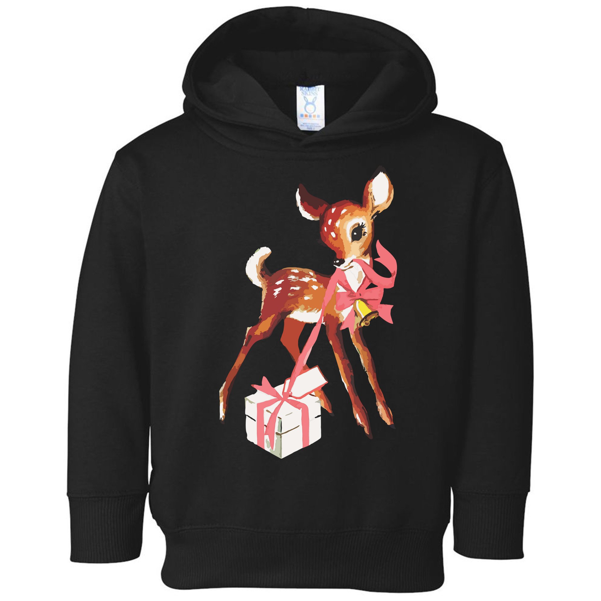 Retro Vintage Reindeer Pink Christmas Baby Deer Cottagecore Toddler Hoodie