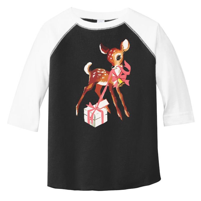 Retro Vintage Reindeer Pink Christmas Baby Deer Cottagecore Toddler Fine Jersey T-Shirt
