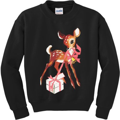 Retro Vintage Reindeer Pink Christmas Baby Deer Cottagecore Kids Sweatshirt