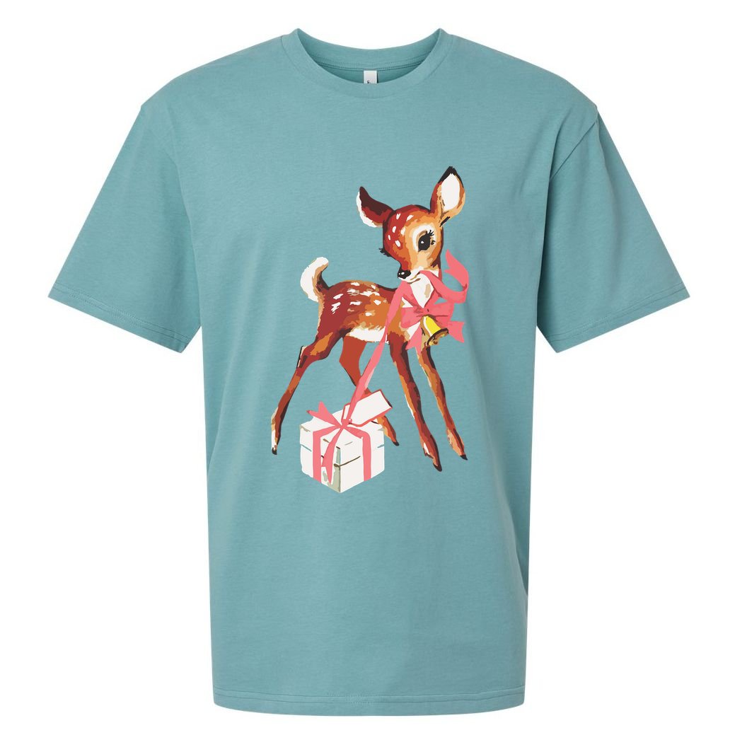 Retro Vintage Reindeer Pink Christmas Baby Deer Cottagecore Sueded Cloud Jersey T-Shirt