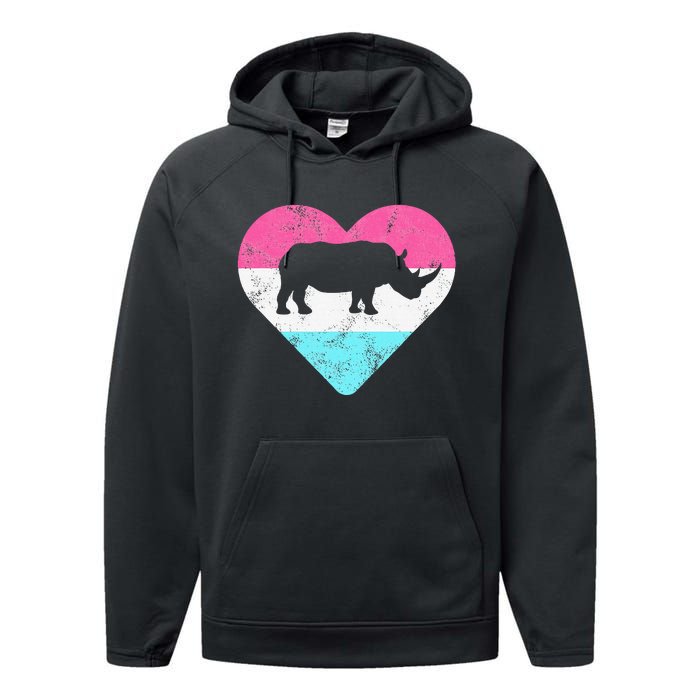 Retro Vintage Rhino Rhinoceros Gift Performance Fleece Hoodie