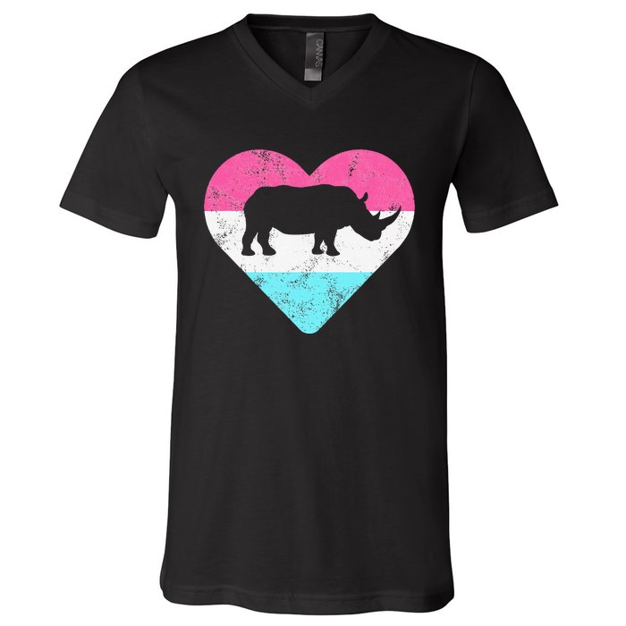 Retro Vintage Rhino Rhinoceros Gift V-Neck T-Shirt