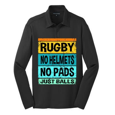 Retro Vintage Rugby Just Balls Players Fans Silk Touch Performance Long Sleeve Polo