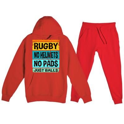 Retro Vintage Rugby Just Balls Players Fans Premium Hooded Sweatsuit Set